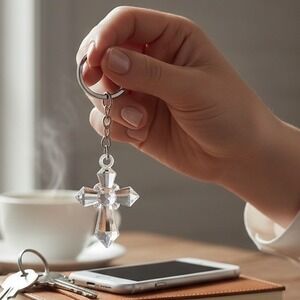 Crystal-Look Plastic Cross Keychain Charms – Religious Party Favor Gift Lot